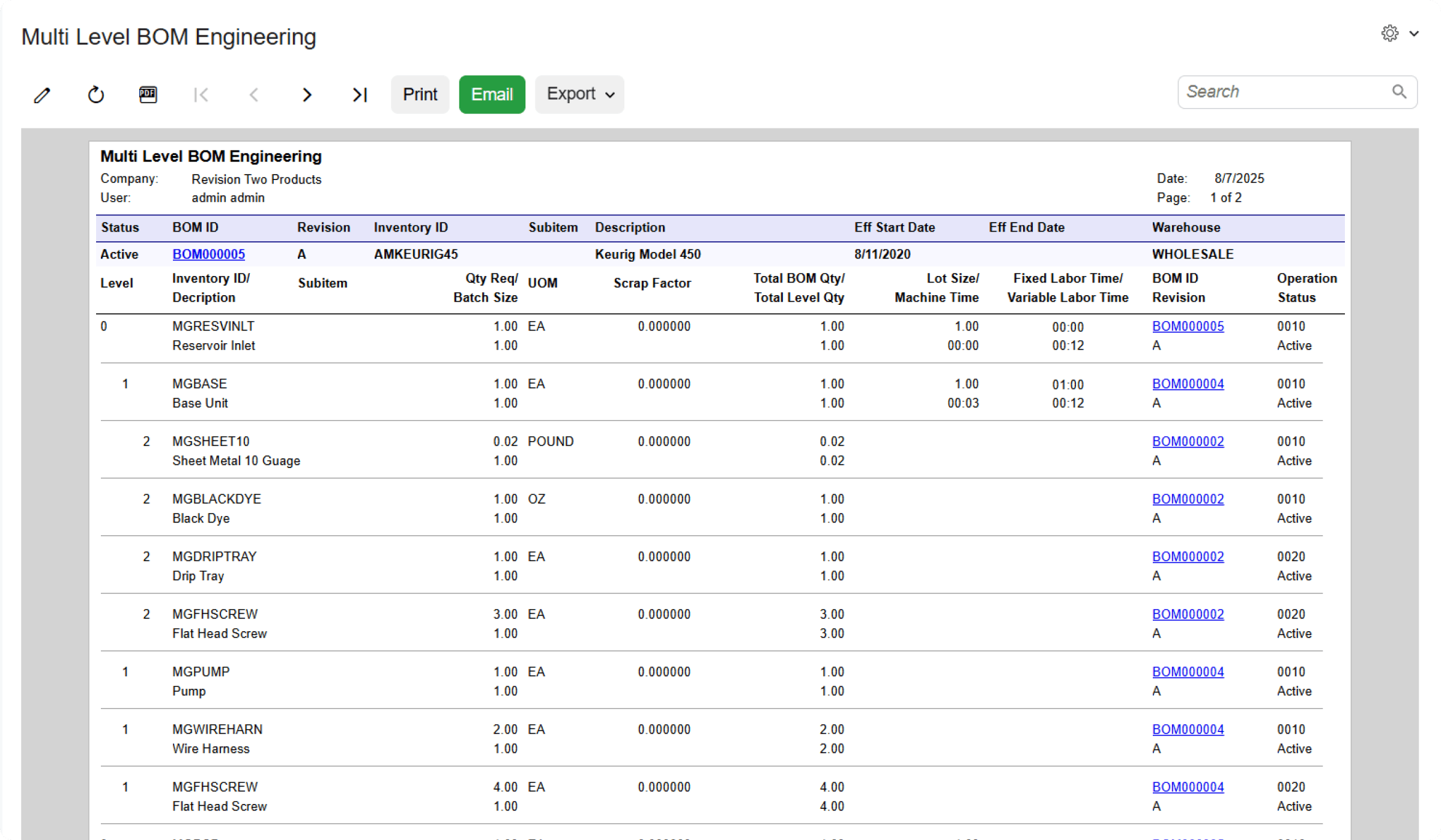 BOM Reporting Acumatica