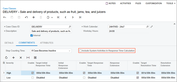 The Include System Activities in Response Time Calculation check box